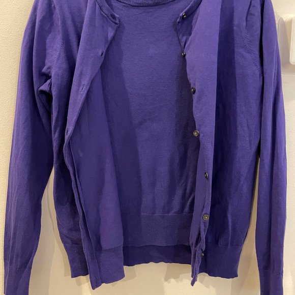 Lands' End | Matching Cardigan Sweater Set | Purple | Women's medium, cotton - Picture 4 of 11